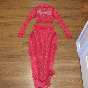 Women's Pink Fringe Skirt Set
